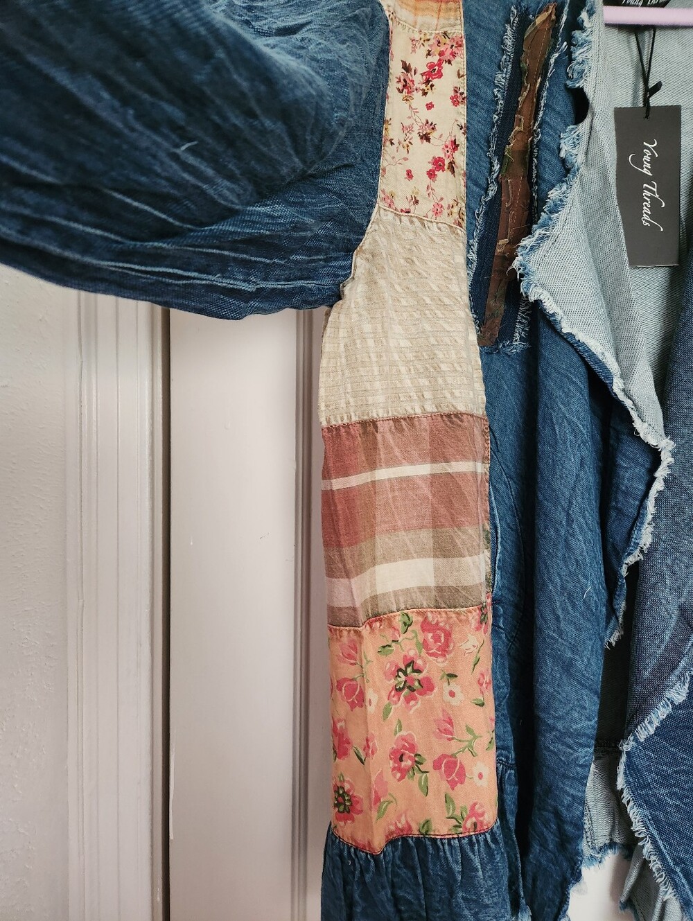 Young Threads Boho Patchwork Blue Denim Open-Front Jacket - Picture 5 of 12